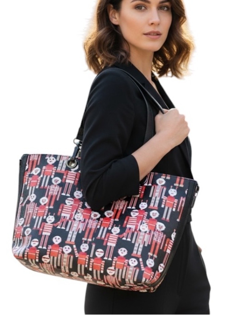 TRUNK Robot Print Tote Bag in Black Print